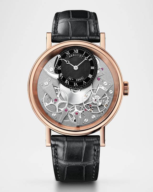 Tradition 18K Rose Gold 40mm Skeleton Watch with Alligator Strap
